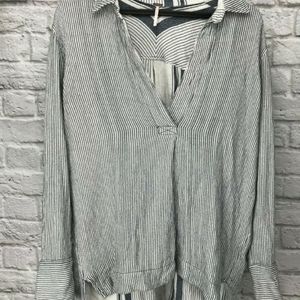Free People Long Sleeve Split V-neck striped tunic